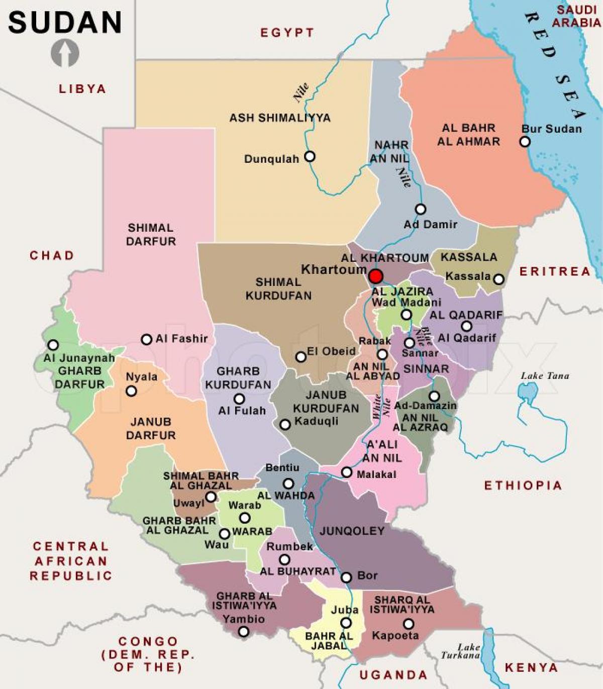 Térkép Szudán régiók