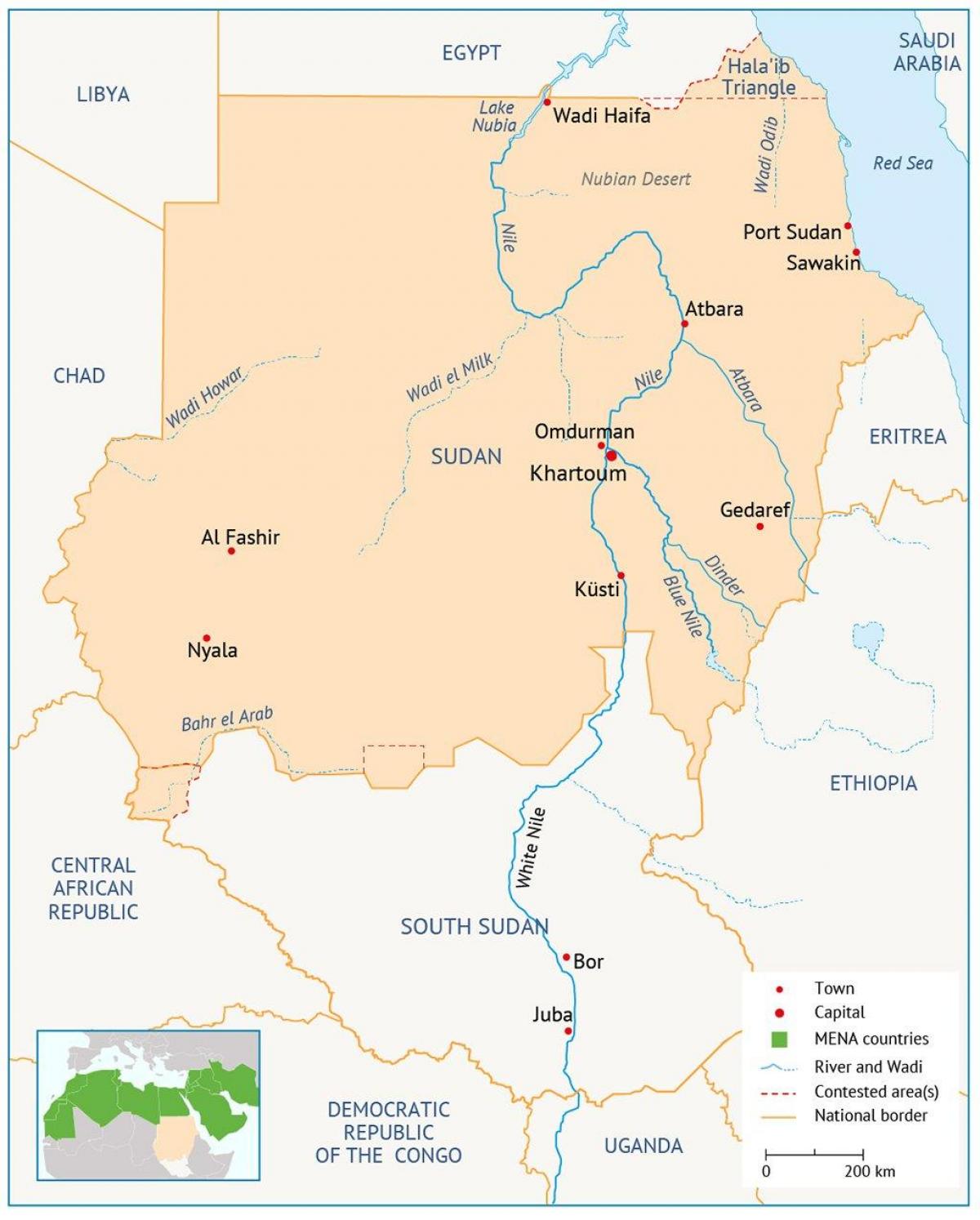 Térkép Szudán folyó